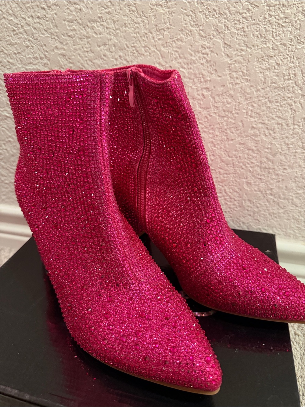 Forever Link Rhinestone Sparkling Fuchsia Women's Ankle Boots Embellished Heels